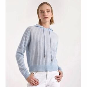 Brodie Pure 100% Cashmere Demi Ladder Long Sleeve Pullover Hoodie Blue Women's S